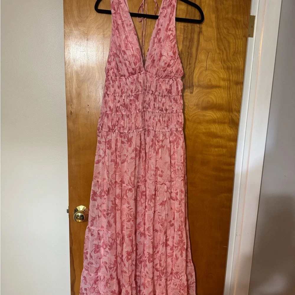 Abercrombie & Fitch Pink Floral Halter Maxi Dress